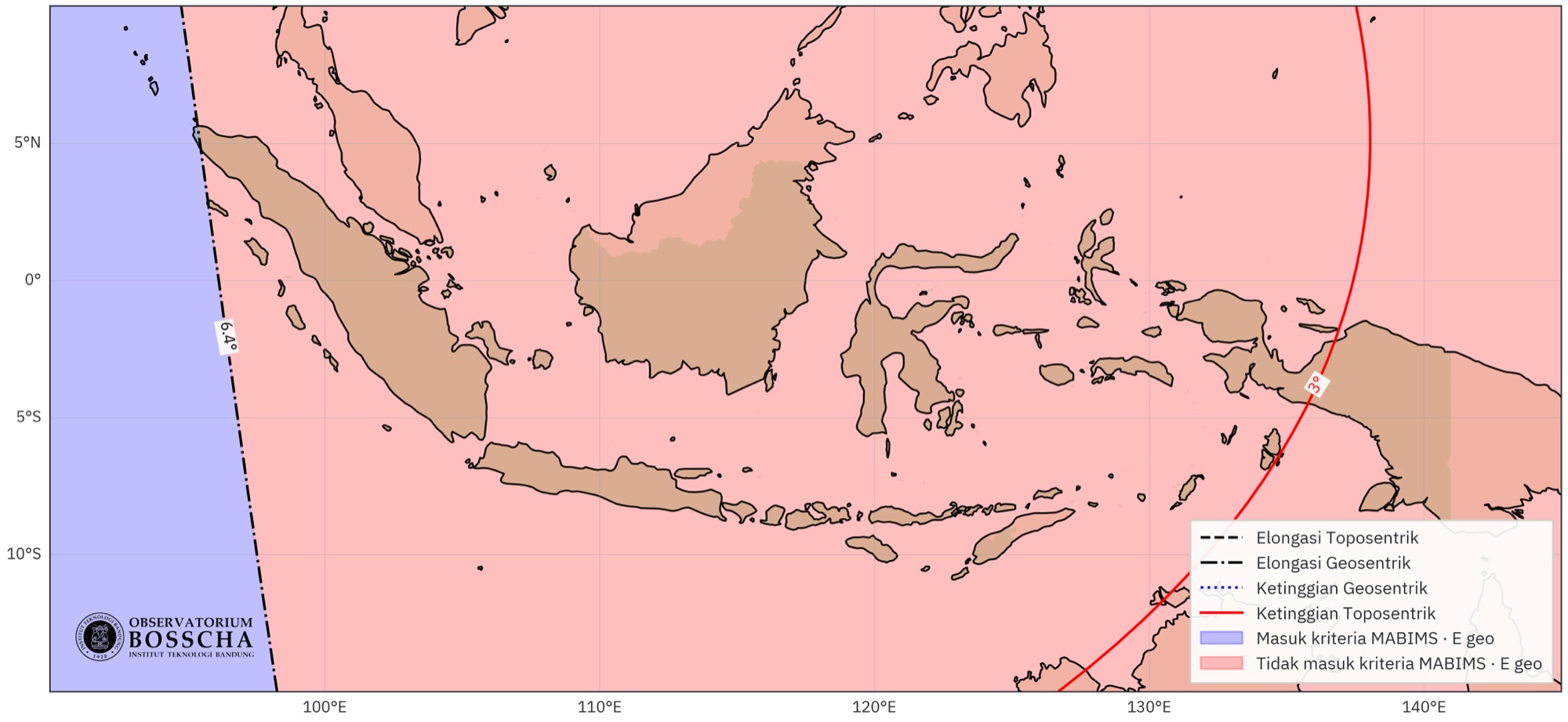 Indonesia crescent visibility map for 28 February 2025 with MABIMS criteria