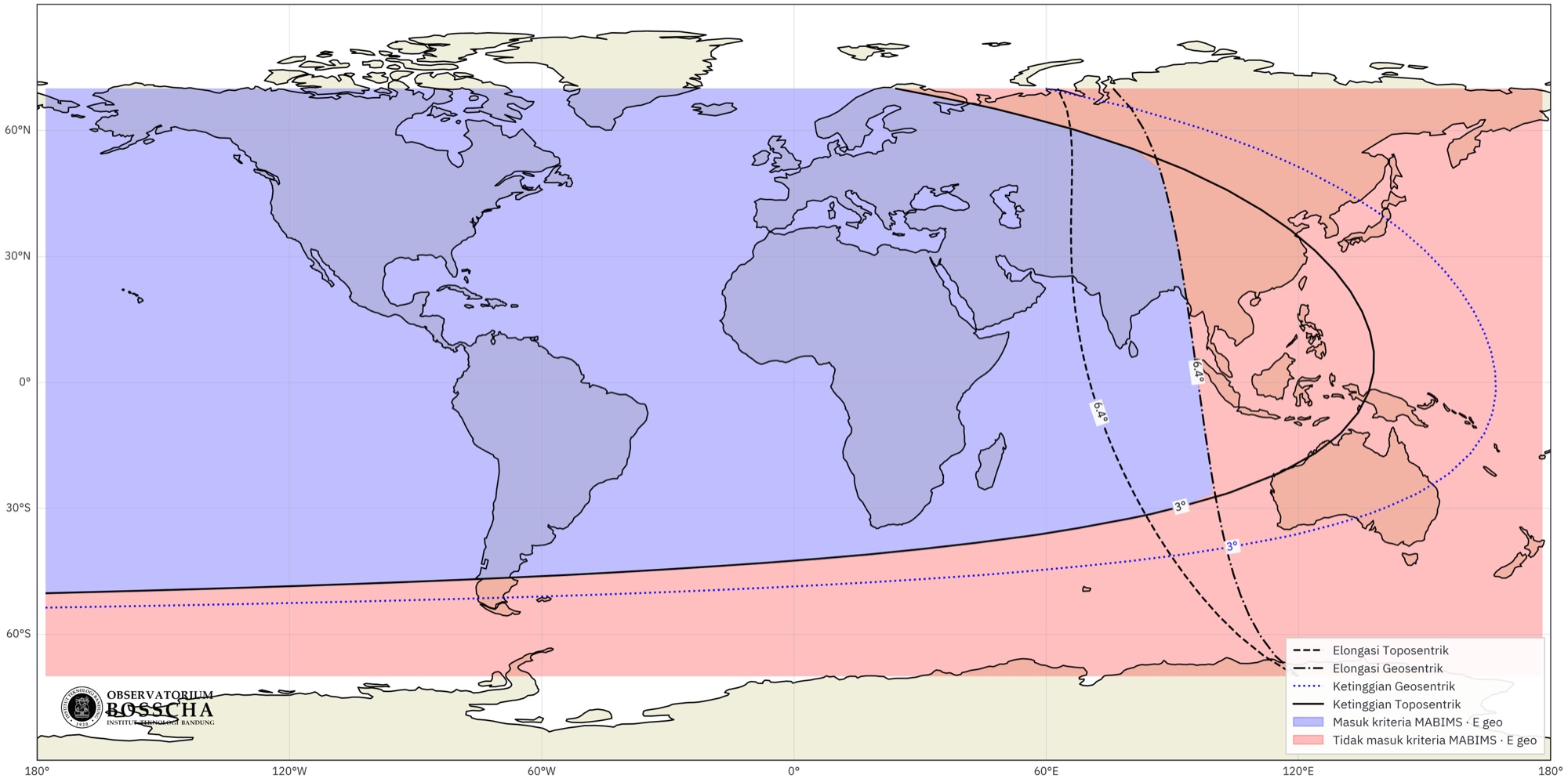 World crescent visibility map for 28 February 2025 with MABIMS criteria